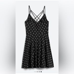 Brushed knit dress. Dark blue/black soft summer dress with strappy back.